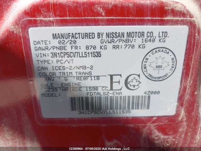 3N1CP5CV7LL511535 Nissan 2020