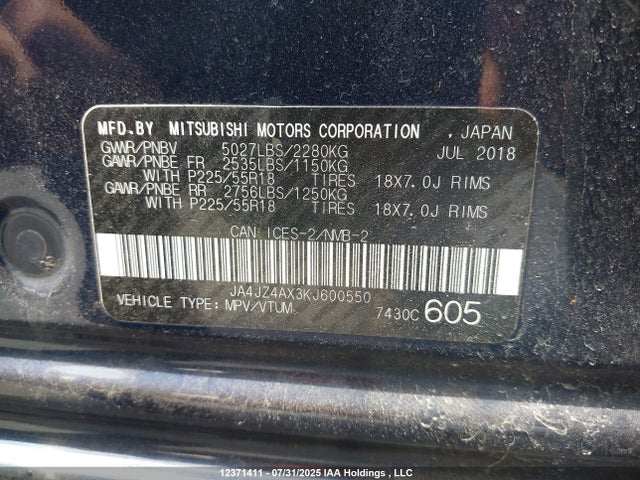 JA4JZ4AX3KJ600550 Mitsubishi mivec