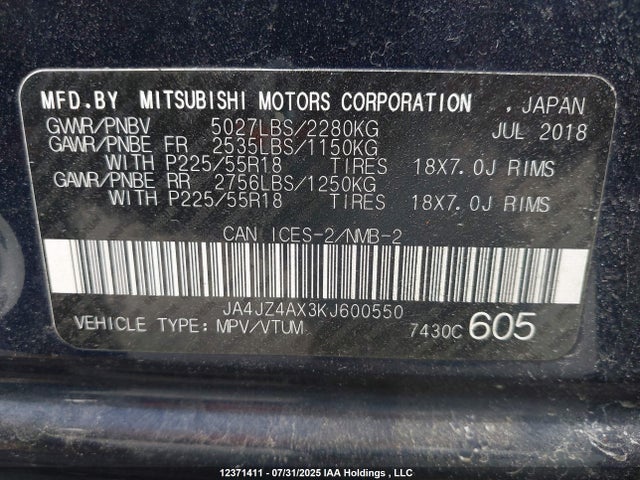 JA4JZ4AX3KJ600550 Mitsubishi mivec