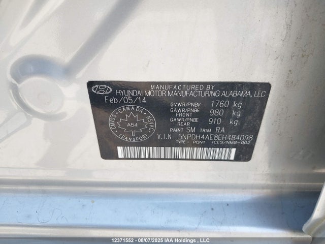 Hyundai dohc mpi nu 2014 5NPDH4AE8EH484098 Image 9