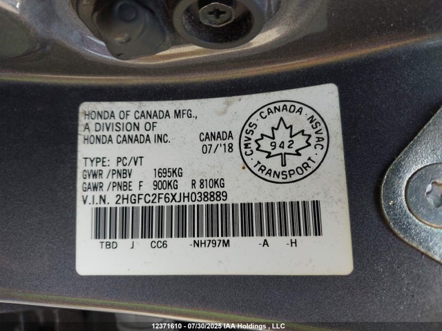 Honda k20c2 2018 2HGFC2F6XJH038889 Image 9
