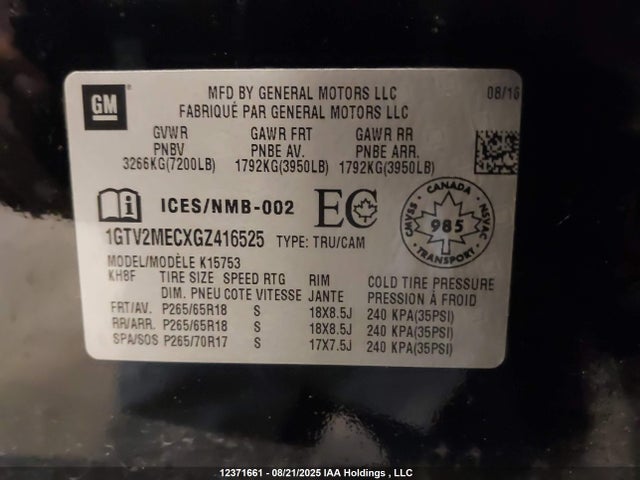 1GTV2MECXGZ416525 GMC l83 - sidi, vvt, afm, e85 max, aluminum