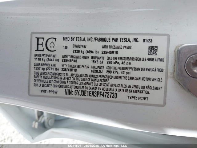 5YJ3E1EA3PF472730 Tesla 2023