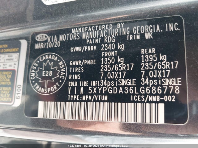 KIA gdi theta-ii 2020 5XYPGDA36LG686778 Image 9