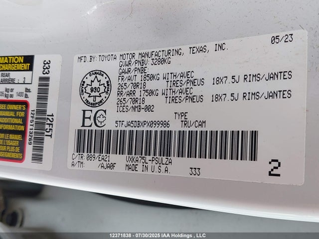 Toyota v35a-fts 2023 5TFJA5DBXPX099986 Image 9