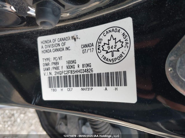 Honda k20c2 2017 2HGFC2F85HH034826 Image 9