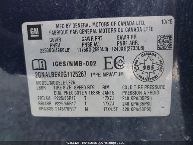 2GNALBEK6G1125267 Chevrolet lea - e85 max, aluminum