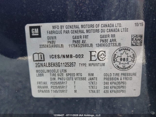2GNALBEK6G1125267 Chevrolet lea - e85 max, aluminum