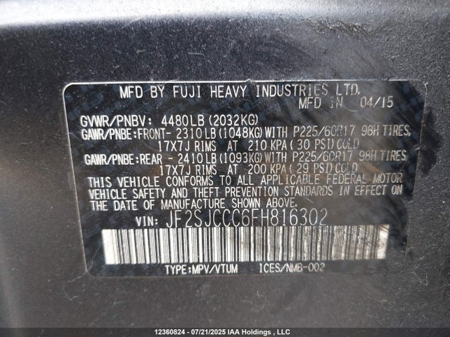 JF2SJCCC6FH816302 Subaru 2.5na c0