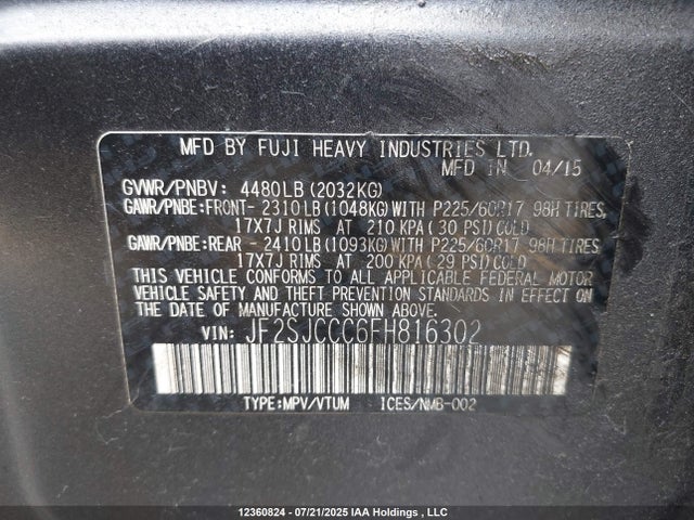 JF2SJCCC6FH816302 Subaru 2.5na c0