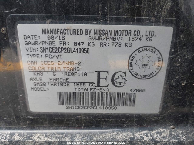 Nissan VERSA NOTE 2016 3N1CE2CP2GL410950 Image 18