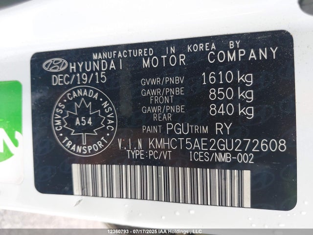 KMHCT5AE2GU272608 Hyundai dohc gdi gamma
