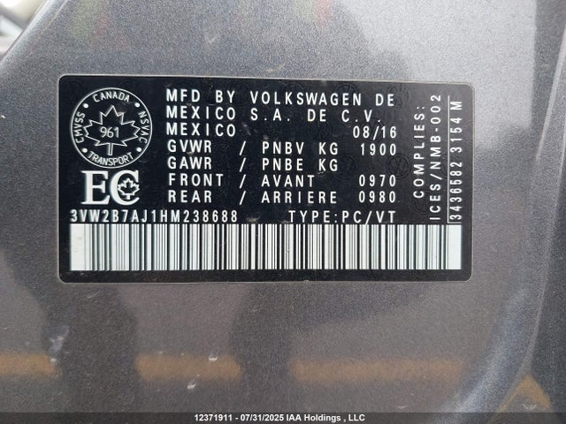 3VW2B7AJ1HM238688 Volkswagen 1.4 tsi
