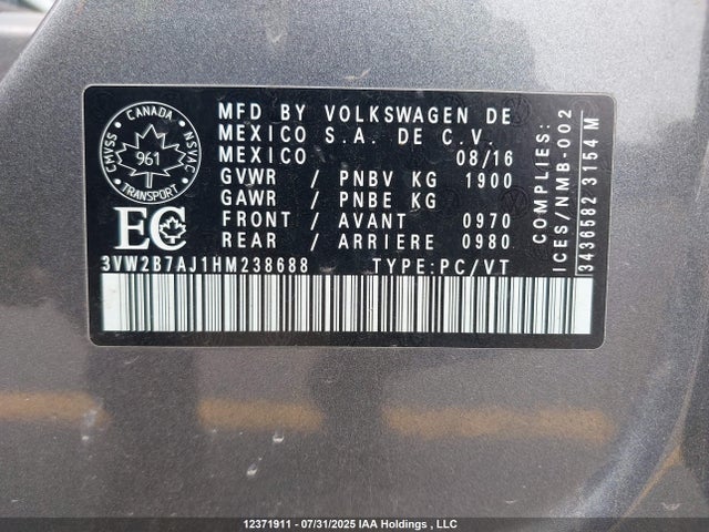 3VW2B7AJ1HM238688 Volkswagen 1.4 tsi