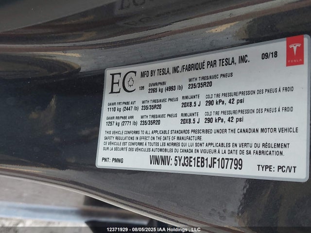 5YJ3E1EB1JF107799 Tesla 2018