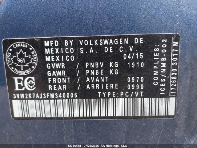 3VW2K7AJ3FM340006 Volkswagen Jetta
