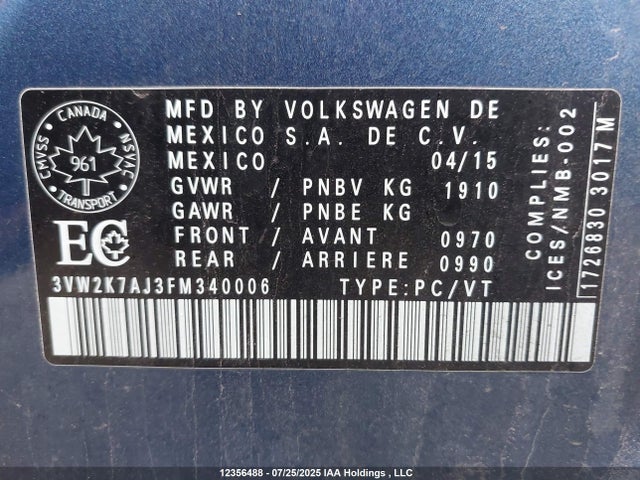 3VW2K7AJ3FM340006 Volkswagen Jetta