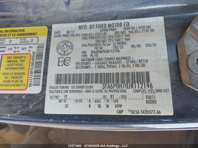 Ford Fusion 2018 3FA6P0H70JR112196 Image 9