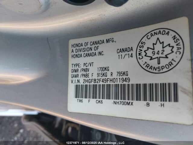 Honda r18z1 2015 2HGFB2F49FH011949 Image 9