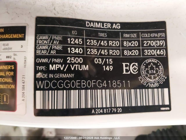 WDCGG0EB0FG418511 Mercedes-Benz Glk-Class