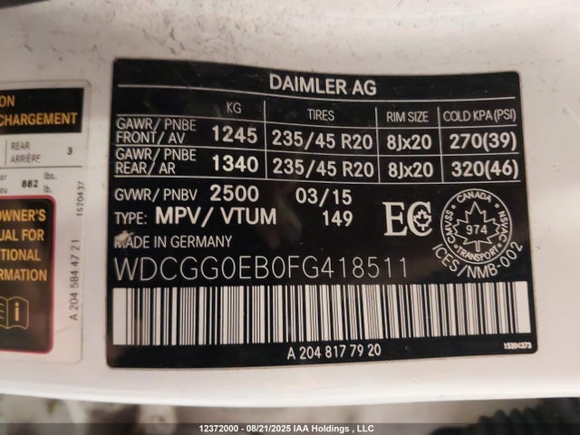 WDCGG0EB0FG418511 Mercedes-Benz Glk-Class