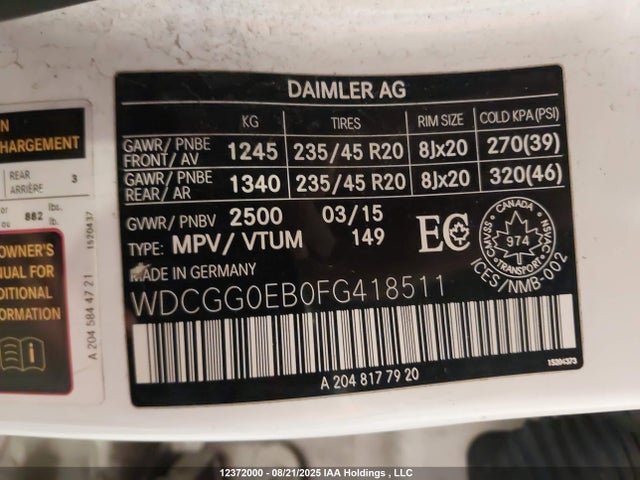 WDCGG0EB0FG418511 Mercedes-Benz Glk-Class