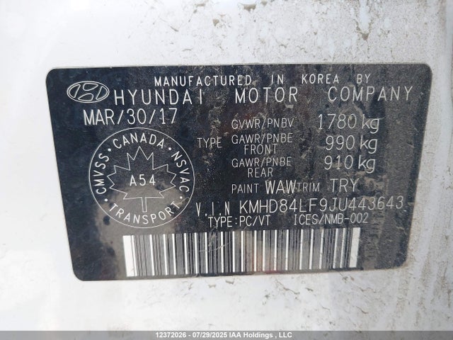 2018 Hyundai Elantra Sel/value/limited მანქანა იყიდება აუქციონზე, vin: KMHD84LF9JU443643, აუქციონის ნომერი: 12372026