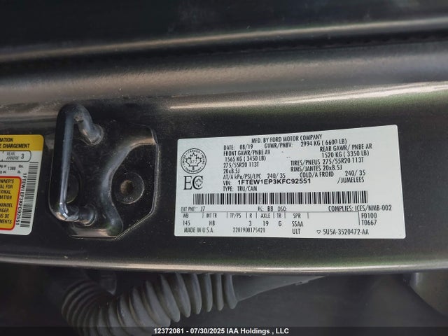 Ford 2.7l-4v 2019 1FTEW1EP3KFC92551 Image 17