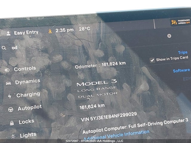 5YJ3E1EB4NF299029 Tesla MODEL 3