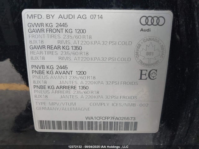 Audi flex fuel capable engine 2015 WA1CFCFP7FA025573 Image 19