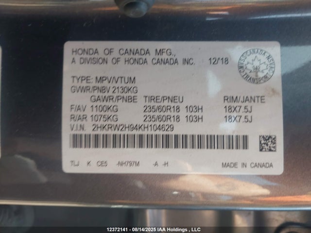 Honda l15be 2019 2HKRW2H94KH104629 Image 9