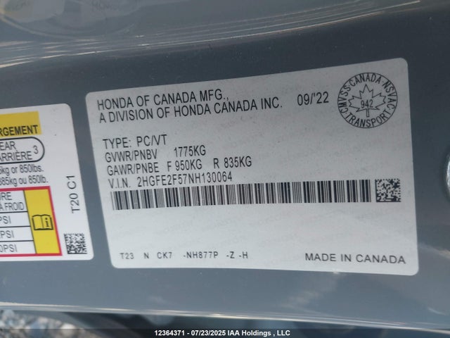 2HGFE2F57NH130064 Honda k20c2