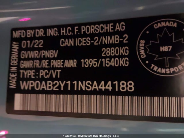 Porsche Taycan 2022 WP0AB2Y11NSA44188 Image 9