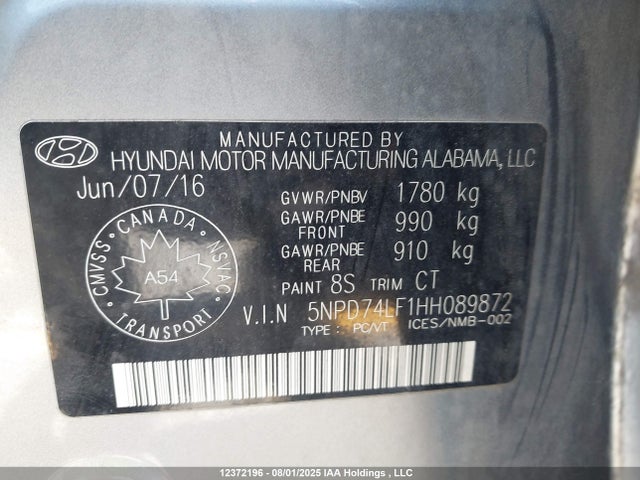 5NPD74LF1HH089872 Hyundai Elantra