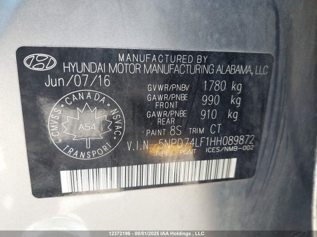 5NPD74LF1HH089872 Hyundai Elantra