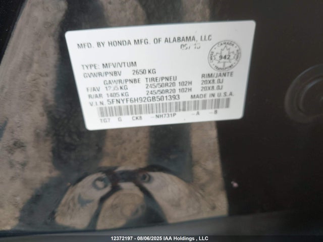 5FNYF6H92GB501393 Honda j35y6