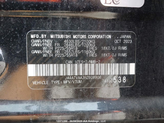 JA4ATVAA3RZ608906 Mitsubishi tc/ic mivec