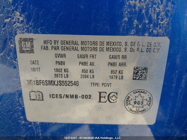 Chevrolet le2 -di: direct injection, vvt: variable valve timing, gen, alum 2018 3G1BF6SMXJS552540 Image 9