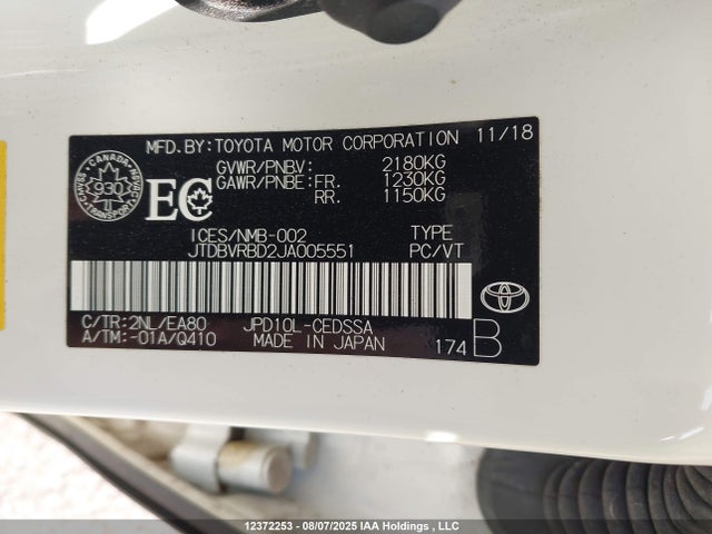 12372253 :رقم المزاد ، JTDBVRBD2JA005551 vin ، 2018 Toyota Mirai مزاد بيع