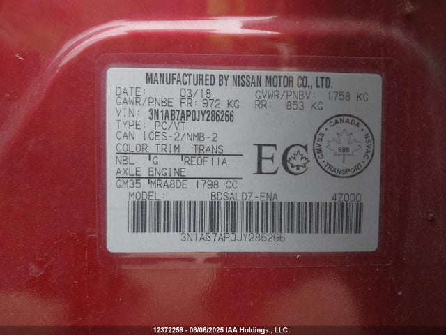 Nissan Sentra 2018 3N1AB7AP0JY286266 Image 9