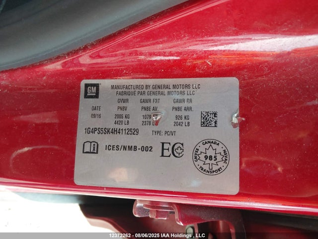 Buick lea - sidi: spark ignited direct injection, e85 max, alum 2017 1G4PS5SK4H4112529 Image 9