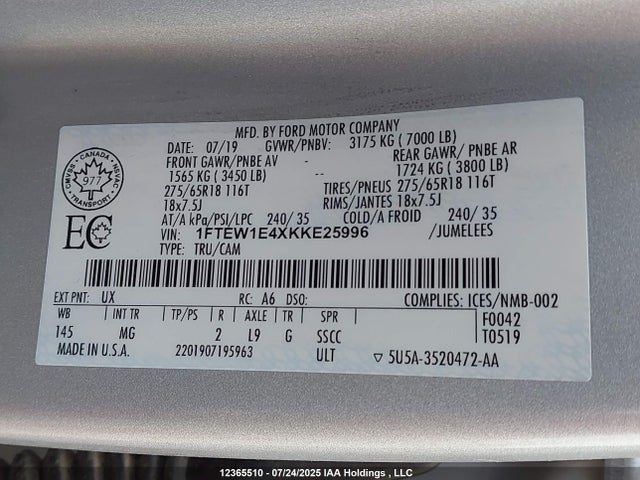 1FTEW1E4XKKE25996 Ford gtdi