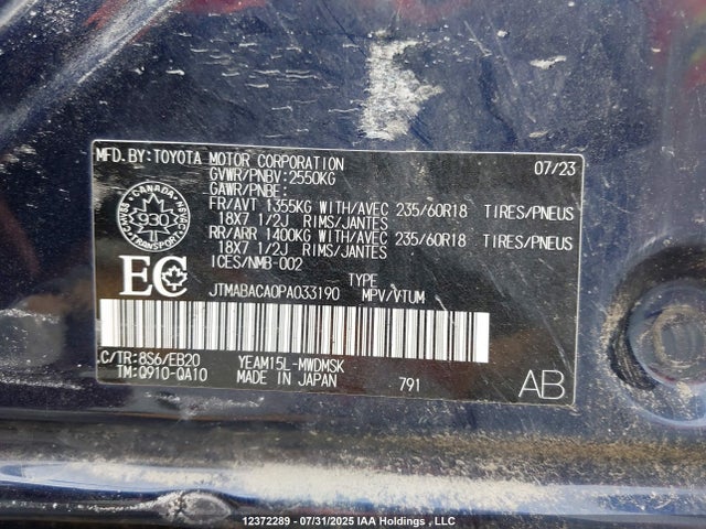 JTMABACA0PA033190 Toyota 1ym motor
