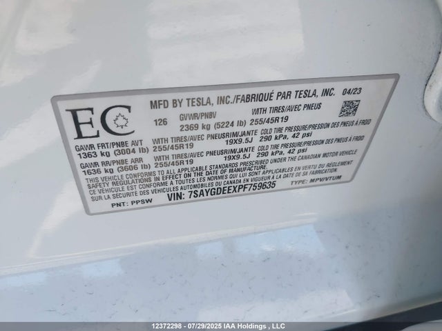 7SAYGDEEXPF759635 Tesla 2023