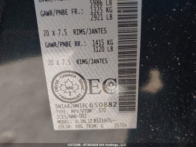 Nissan Pathfinder 2015 5N1AR2MM1FC650882 Image 9