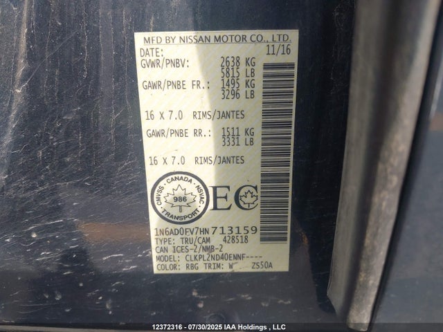 Nissan Frontier 2017 1N6AD0FV7HN713159 Image 18