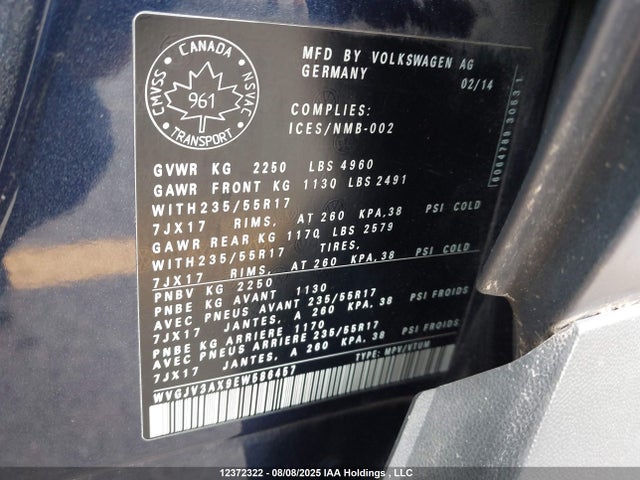 WVGJV3AX9EW586457 Volkswagen Tiguan