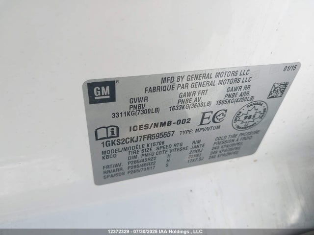 GMC l86 - vvt, afm, e85 max, aluminum 2015 1GKS2CKJ7FR595657 Image 9