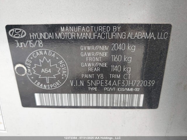 Hyundai gdi theta-ii 2018 5NPE34AF3JH722039 Image 9