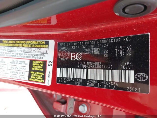 4T1DBADK8SU014149 Toyota a25a-fxs